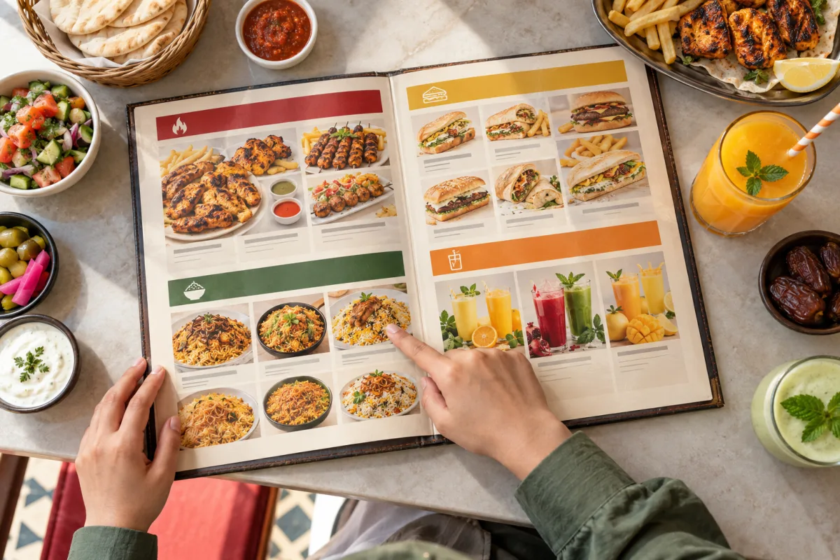Editorial illustration for How to Read a Dubai Cafeteria Menu