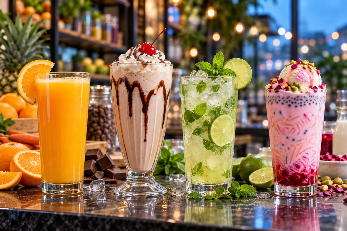 Editorial illustration for Fresh Juice, Milkshake, Mojito or Falooda?