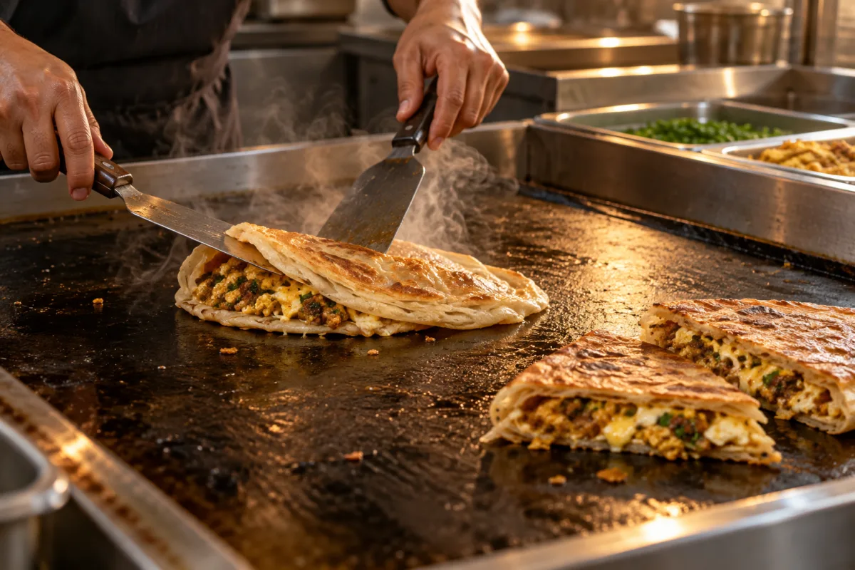 Editorial illustration for Understanding Paratha Sandwiches on UAE Menus