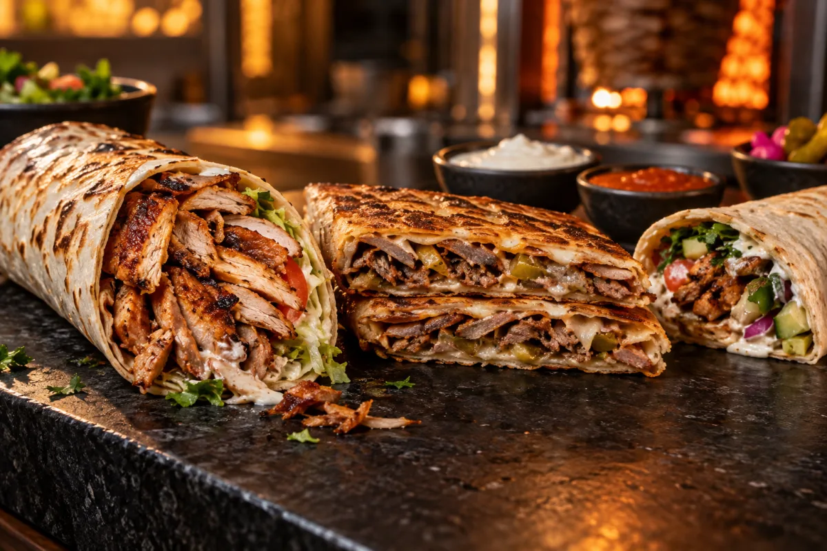 Editorial illustration for Shawarma, Hassan Mathar and Arabic Wraps Explained