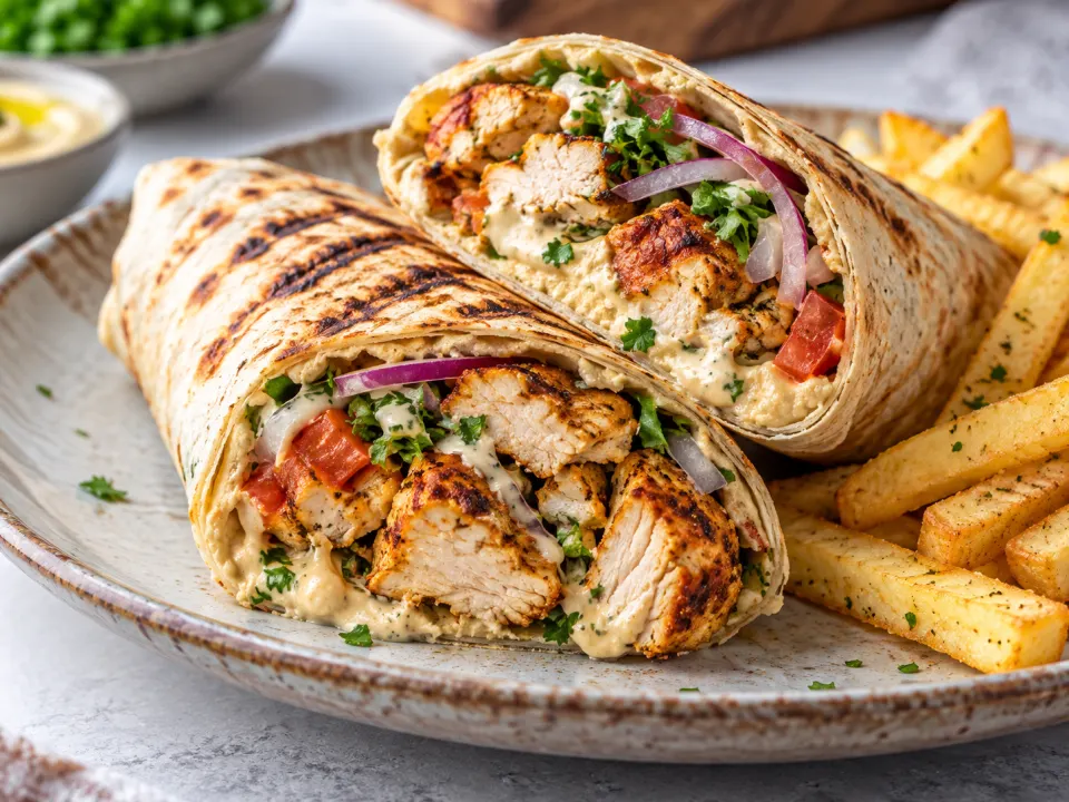 Editorial representation of Shish Tawook Wrap